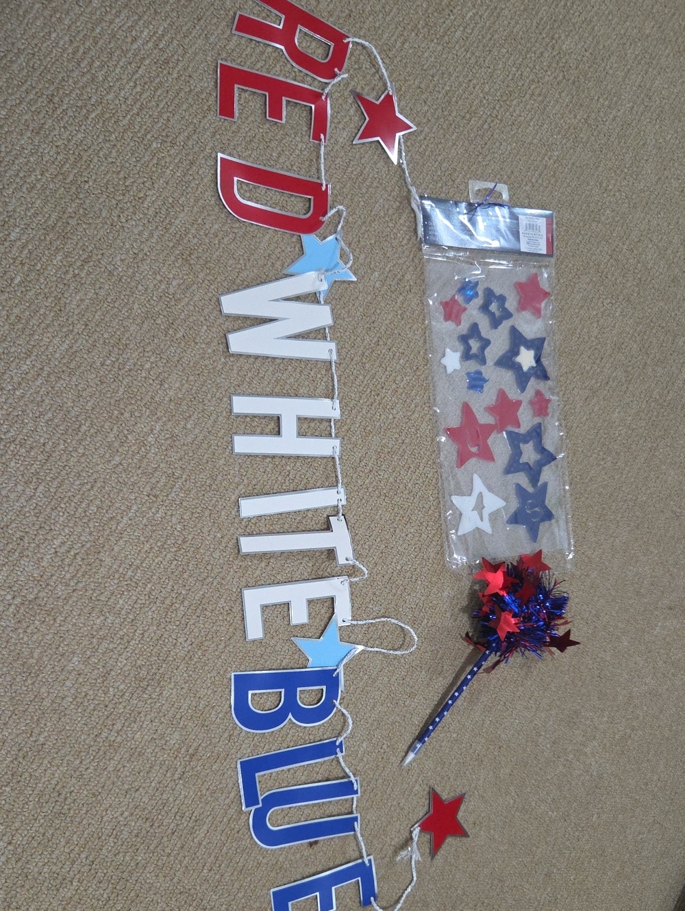 Red White Blue Patriotic Star Garland and Stick Party Decor